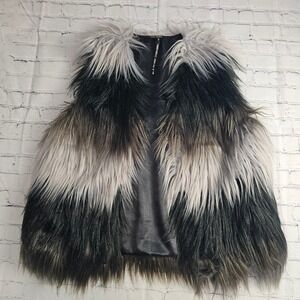COCO + CARMEN Ombre Faux Fur Open Vest Black Gray Tan Women's L/XL